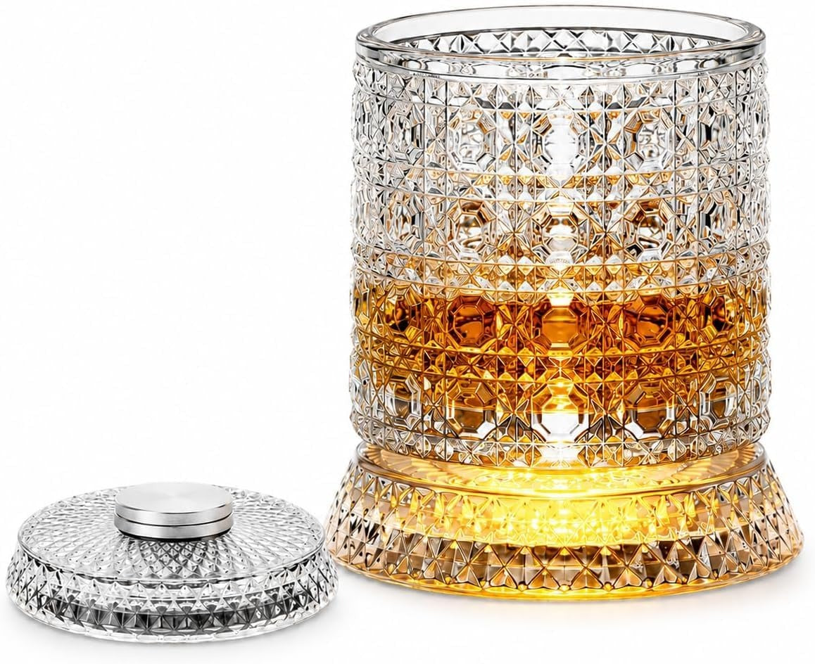 360° Rotating Whiskey Glass with LED Light Base (New)