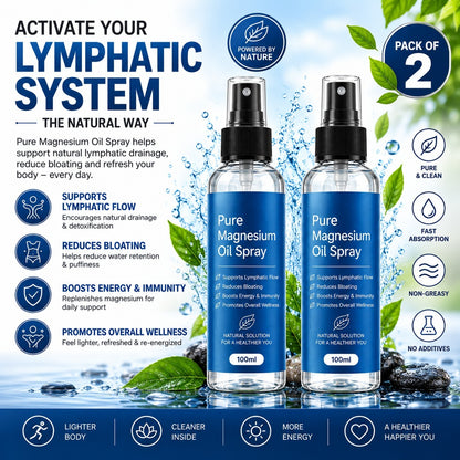 Natural Lymphatic Pure Magnesium Oil spray 100ml Each Pack of 2