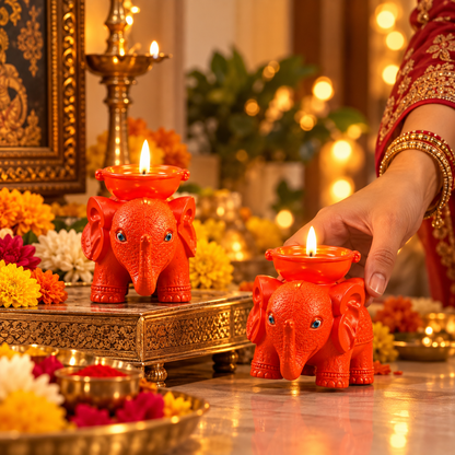 Elephant Diya Candle Holder (Set of 2)