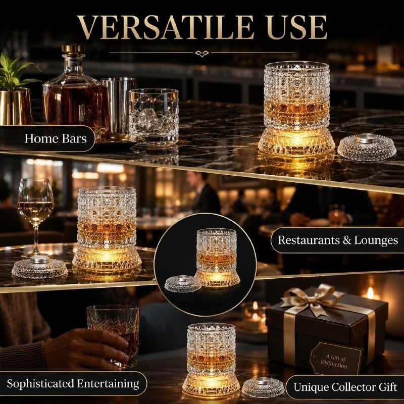 360° Rotating Whiskey Glass with LED Light Base (New)