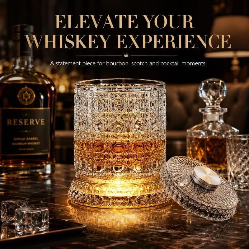 360° Rotating Whiskey Glass with LED Light Base (New)