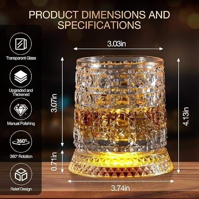 360° Rotating Whiskey Glass with LED Light Base (New)