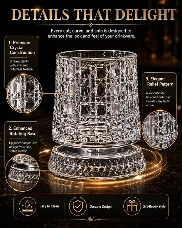 360° Rotating Whiskey Glass with LED Light Base (New)